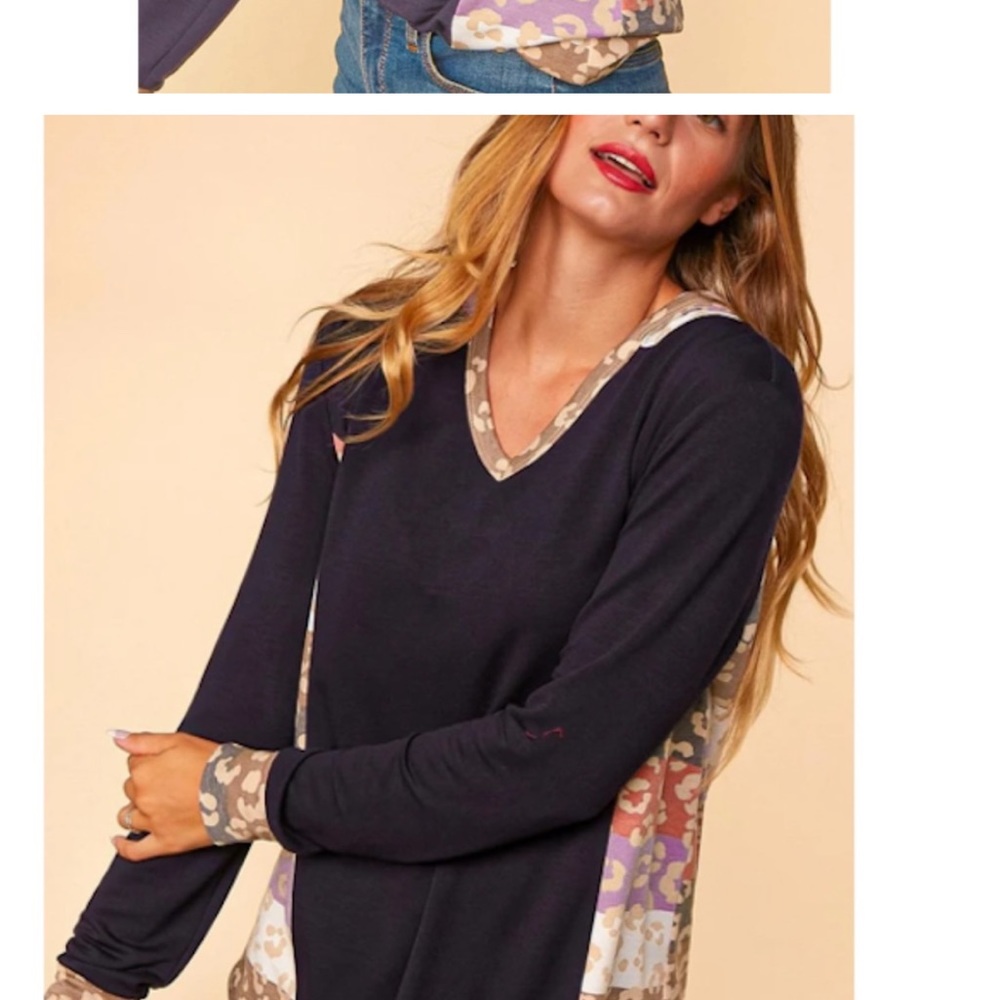 NWOT Navy Dark Top Blouse Multi Animal Print Color Hoodie M - Picture 3 of 6